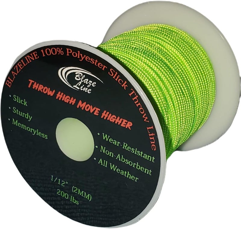 Blaze Line 100% Polyester Climbing Throw Line Rope 2 mm (1/12 in) 150 ft Stool Cord 200 lbs Tensile Strength (Neon Green) - Image 1